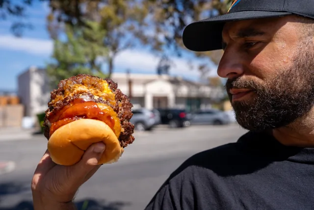 Enjoying a Shooby’s burger outside